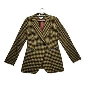 Never Fully Dressed Womens Plaid Check Blazer Size 4US Gold Black Lightweight